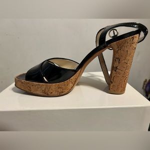 Miu Miu Black Leather Wedges Woven 39.5
